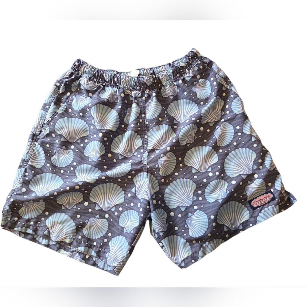 Vineyard Vines Men's Swim Trunks Size M Shell Print Swimwear Shorts Lined Blue